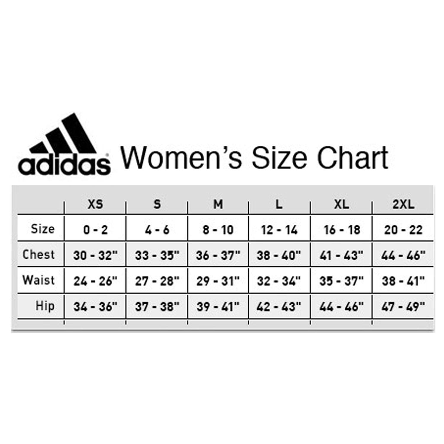 adidas women's jersey size chart